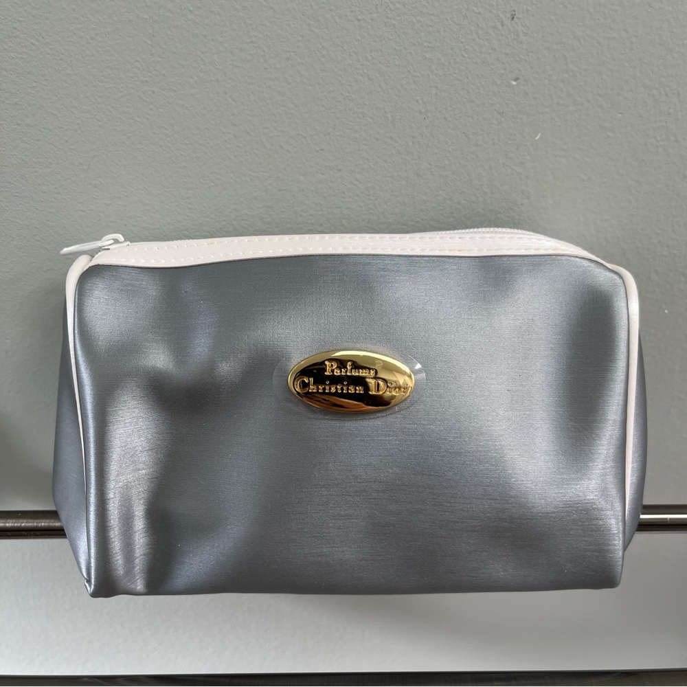 Silver Dior Makeup Pouch